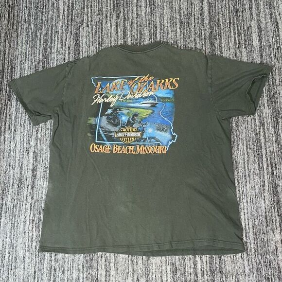 Harley Davidson Mens Size XL Pullover Crewneck T Shirt Green Pocket Short Sleeve - Picture 1 of 8